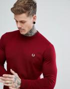 Fred Perry Crew Neck Cotton Sweater In Burgundy - Red