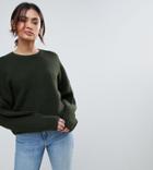 Asos Tall Chunky Sweater In Crop With Volume Sleeve - Green