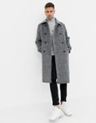Bershka Oversized Wool Coat In Gray Check - Gray