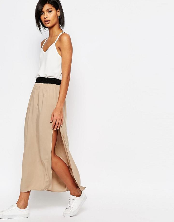 Vero Moda Maxi Skirt With Side Split - Silver Mink