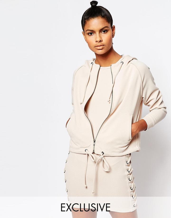 Story Of Lola Oversized Hoodie In Closed Mesh - Nude