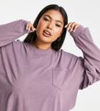 Asos Design Curve Oversized Top With Pocket In Washed Purple-green