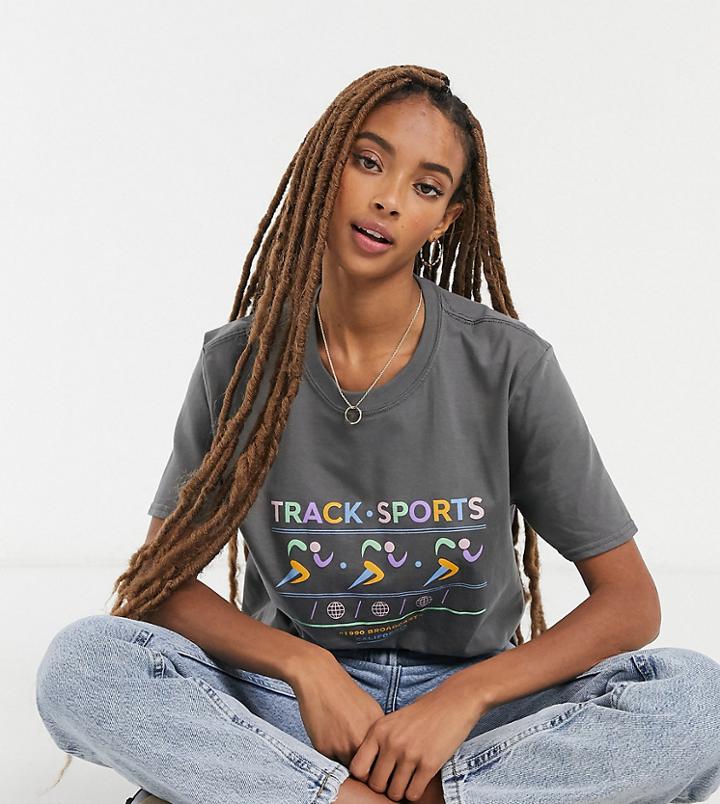 Daisy Street Relaxed T-shirt With Track Sports Print-gray