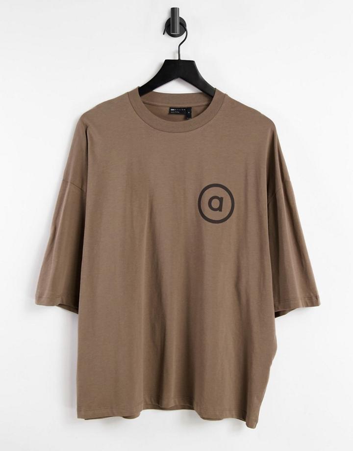 Asos Design Oversized T-shirt With Logo Chest Print In Brown