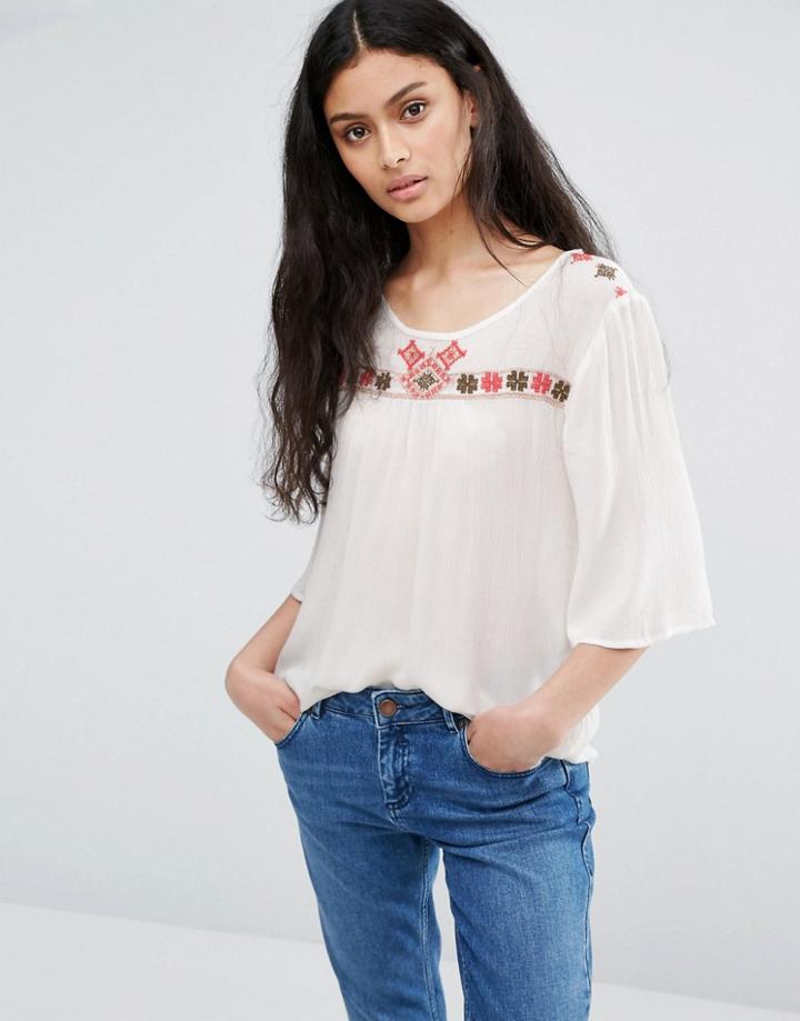 Only Boho Shirt With Arm Trim - White