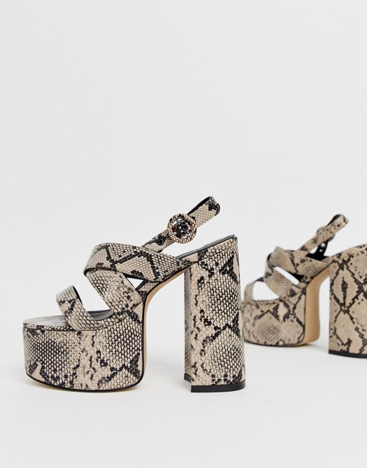 Lamoda Natural Snake Chunky Platform Heeled Sandals-beige