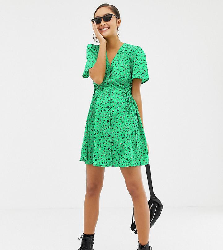 Collusion Floral Tie Up Mini Tea Dress-green