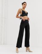 Boohoo Ring Detail Wide Leg Pants In Black - Black