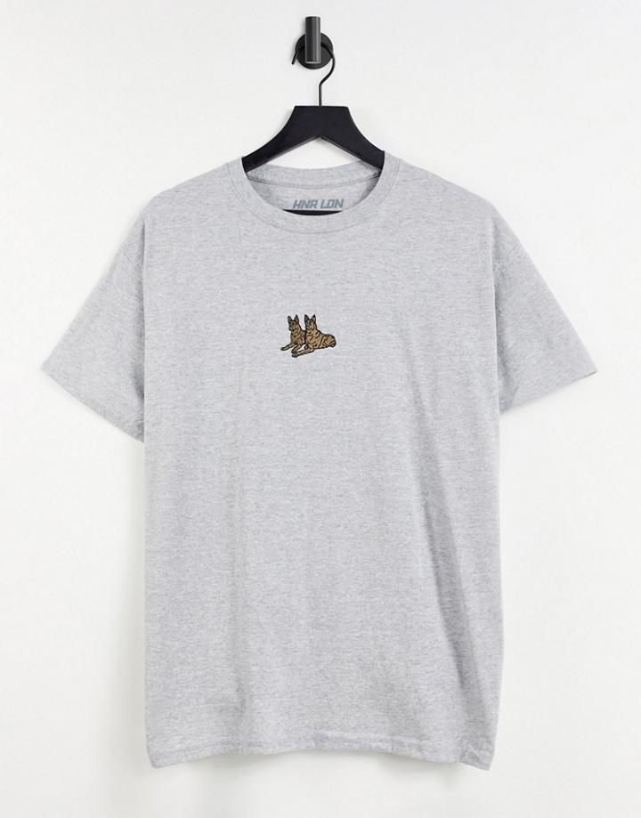 Hnr Ldn Embroidered Alsatians Oversized T-shirt-grey