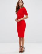 Asos Seamed Structured Rib Bodycon Dress - Red
