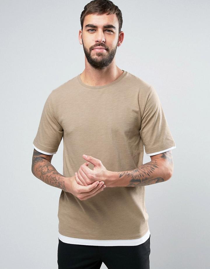 Hoxton Denim Layered T-shirt - Beige