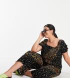 Simply Be Shirred Jumpsuit In Black Floral-multi