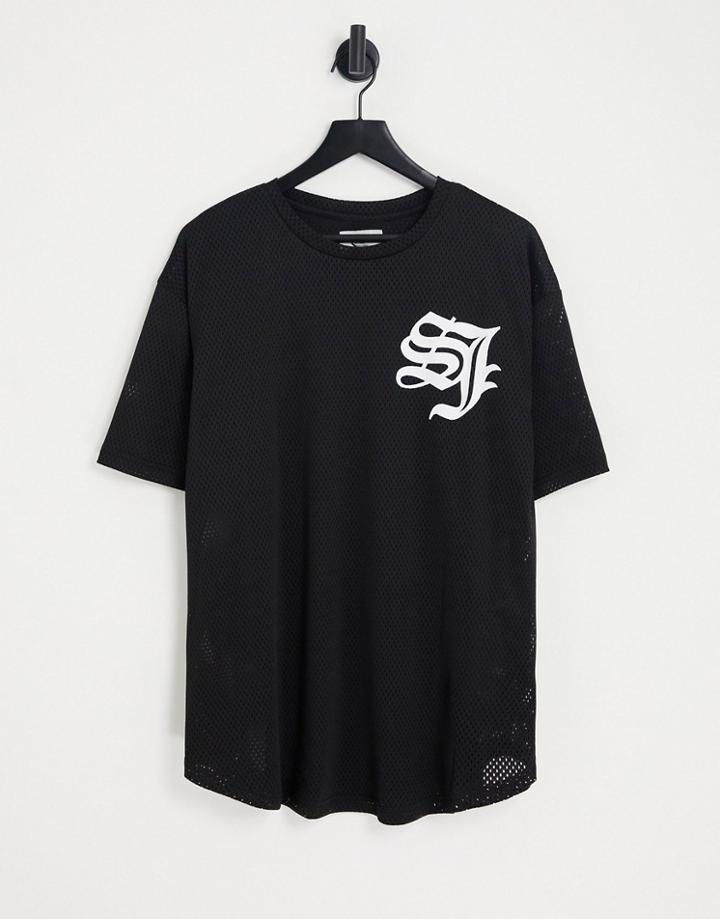 Sixth June Oversized T-shirt In Black Mesh With Gothic Logo Print - Part Of A Set