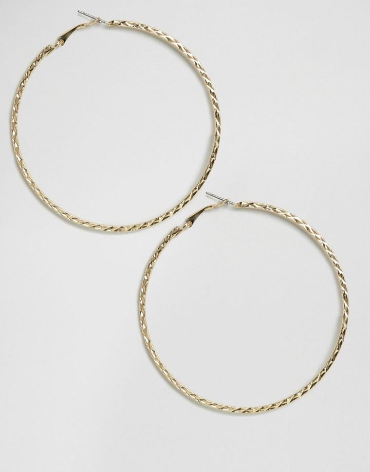 Designb London Etched Hoop Earings - Gold