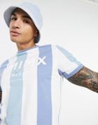 Asos Design Striped T-shirt In Blue With Roman Numeral Print-blues