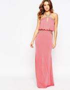 Forever Unique Petra Maxi Dress With Embellished Trim - Coral