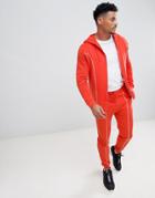 Asos Design Tracksuit Zip Up Hoodie/super Skinny Joggers With Piping In Red And White - Red