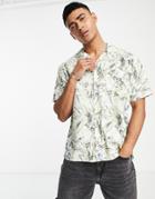 Abercrombie & Fitch Short Sleeve Summer Leaf Print Resort Shirt In White