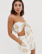 Billabong X Sincerely Jules Tie Front Beach Top In Leaf Print - Cream