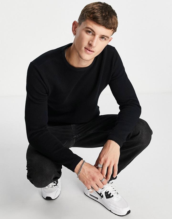 Only & Sons Textured Sweater With Crew Neck In Black