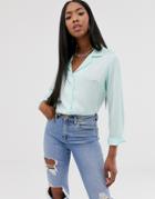Asos Design Relaxed Long Sleeve Satin Shirt-green