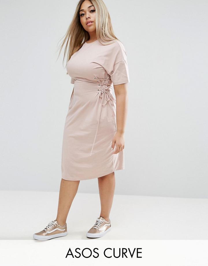 Asos Curve Midi T-shirt Dress With Corset Detail - Beige