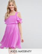 Asos Maternity Cami Cold Shoulder Flutter Sleeve Mini Dress - Purple