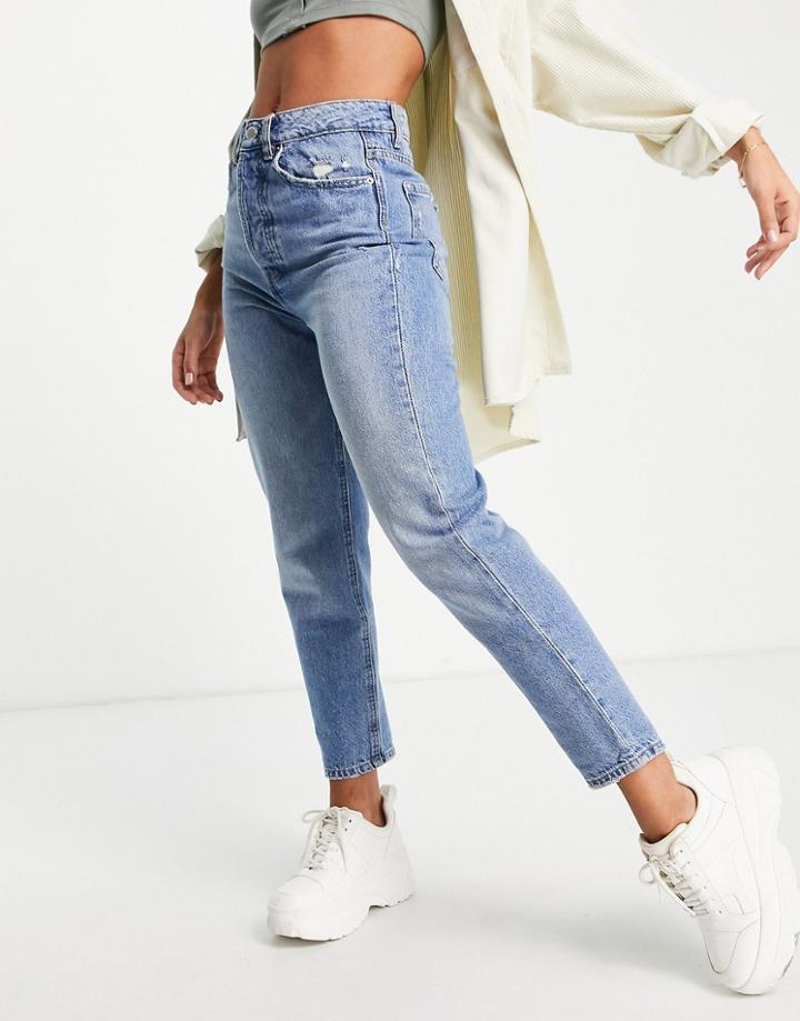 Stradivarius Mom Fit Vintage Jeans In Medium Blue