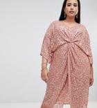Asos Design Curve Scatter Sequin Knot Front Kimono Midi Dress - Pink