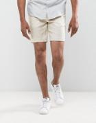 Asos Slim Mid Length Linen Mix Shorts In Beige - Beige