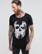 Asos Super Longline T-shirt With Scoop Neck And Drippy Skull Print And Raw Edges - Black