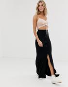 Asos Design Maxi Skirt With Button Front And Split Detail-black