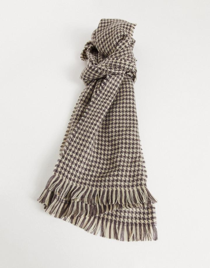 Asos Design Woven Scarf In Houndstooth Check-white