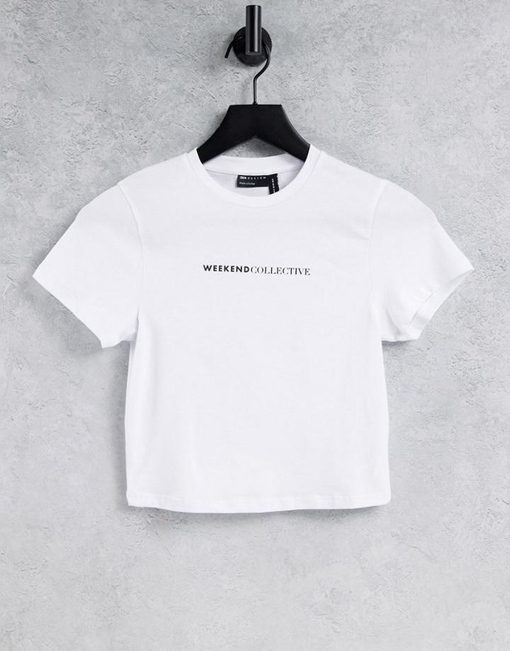 Asos Weekend Collective Shrunken T-shirt With Logo In White
