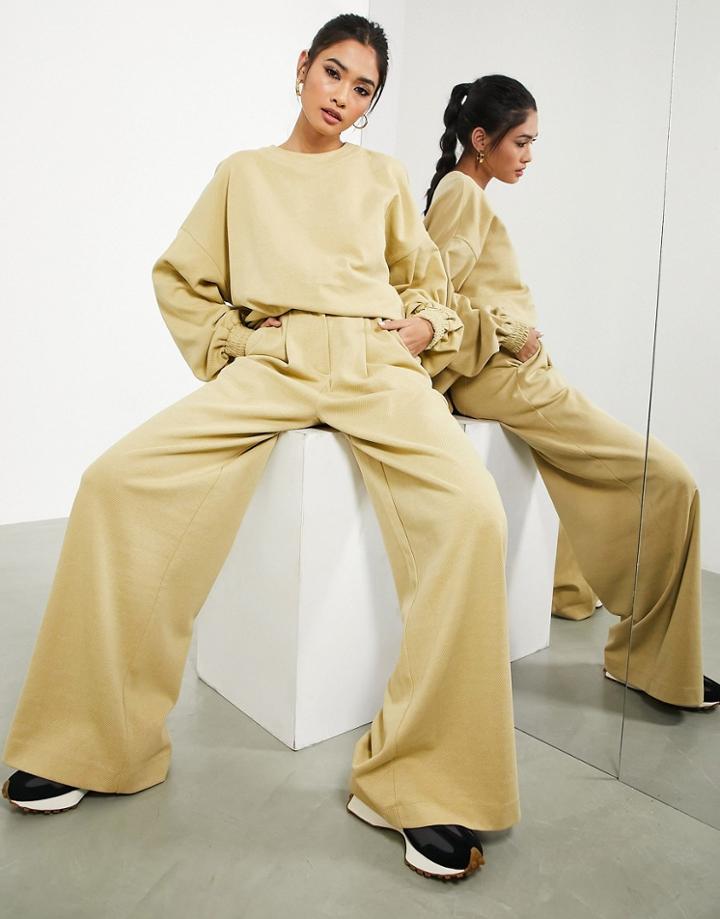 Asos Edition High Waist Pants In Textured Jersey In Camel-neutral