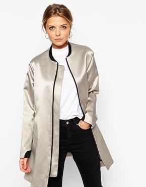 Asos Bomber Coat In Trapeze Fit - Stone