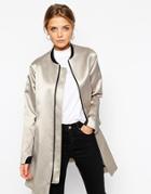 Asos Bomber Coat In Trapeze Fit - Stone