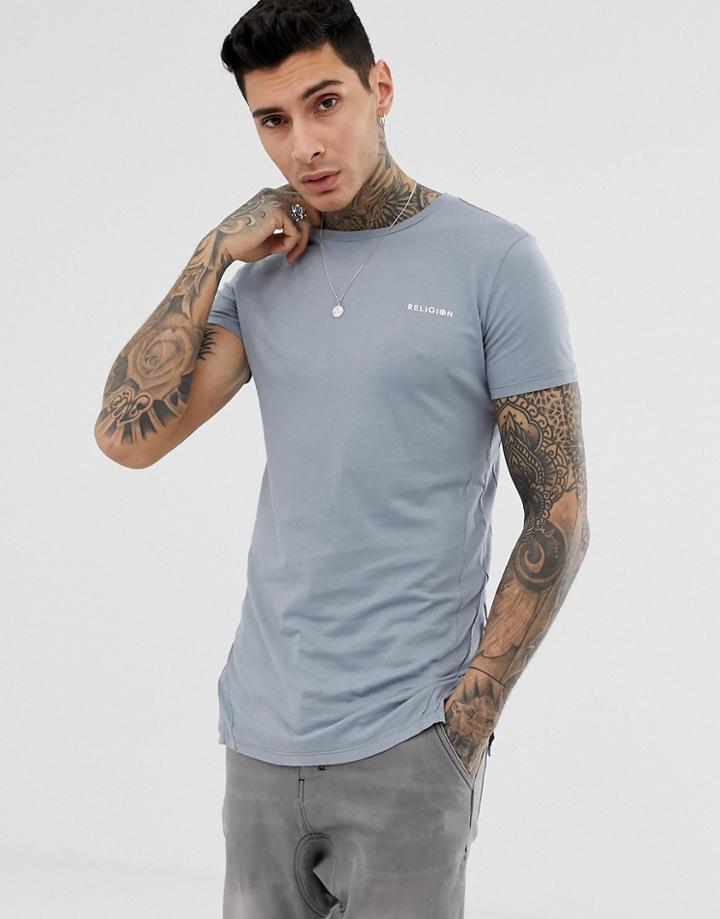 Religion Longline T-shirt With Seam Detail In Gray