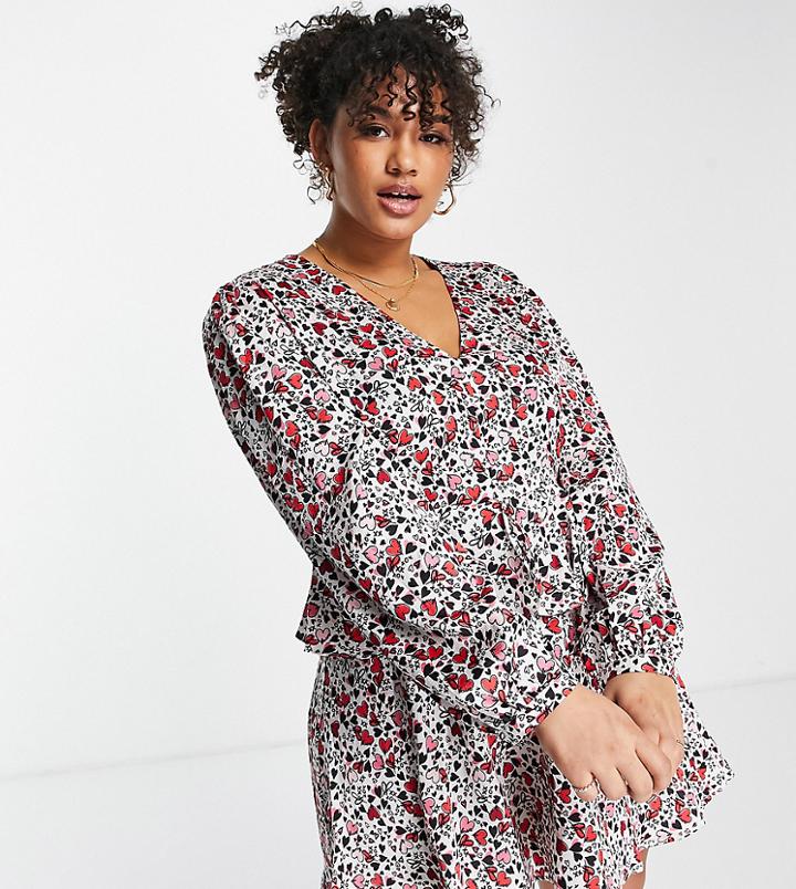 Liquorish Curve Asos Exclusive Valentines Wrap Mini Dress In Allover Print-multi