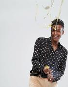 Asos Regular Fit Sheer Shirt With Gold Foil Polka Print And Bell Sleeves - Black