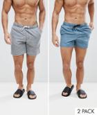 Asos Swim Shorts 2 Pack In Mid And Short Length In Acid Wash Gray And Blue - Multi