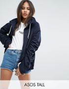 Asos Tall Rain Anorak With Contrast Drawstring - Navy