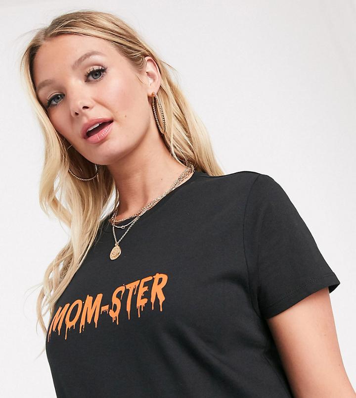 Asos Design Maternity Halloween T-shirt With Mom-ster Motif-black