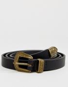 Asos Skinny Western Belt In Black Faux Leather - Black