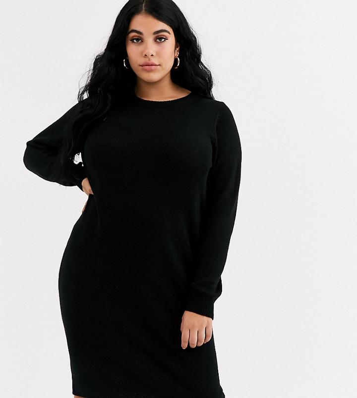 Brave Soul Plus Grungy Round Neck Sweater Dress