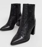 River Island Leather Woven Boots With Pointed Toe In Black - Black
