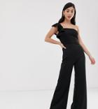 True Violet Petite Ruffle One Shoulder Jumpsuit - Black