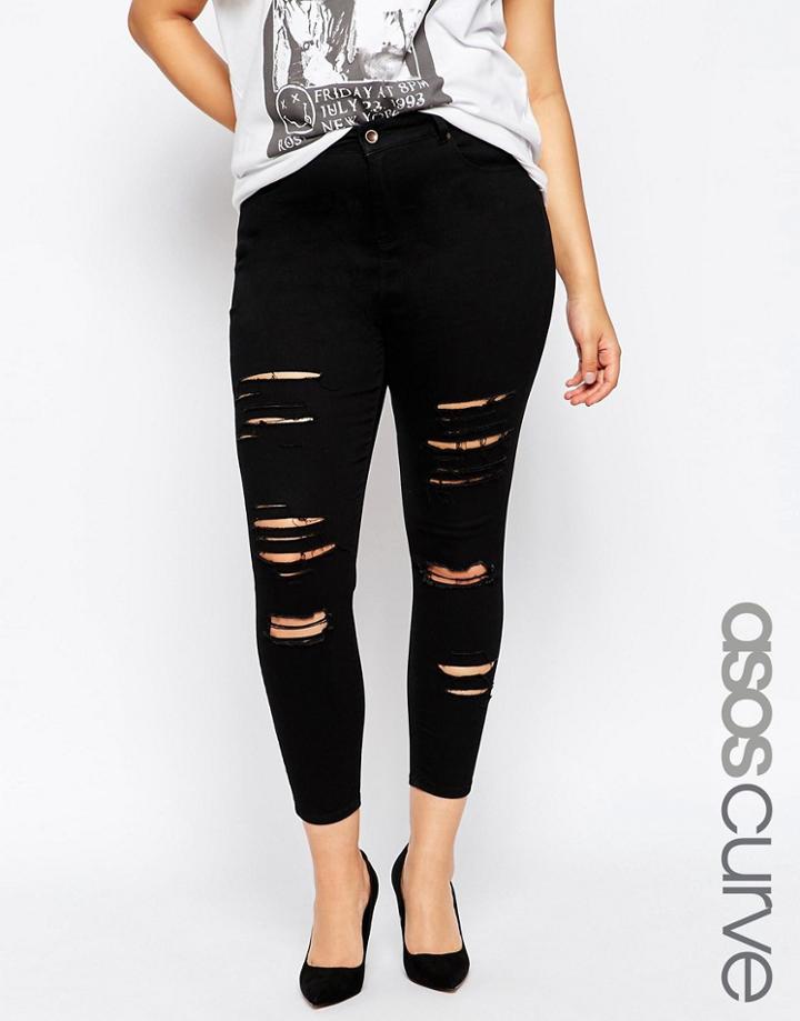 Asos Curve Ridley Skinny Ankle Grazer Jeans In Clean Black With Extrem