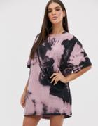 The Couture Club Oversized Motif Tshirt Dress In Tie Dye Print - Multi