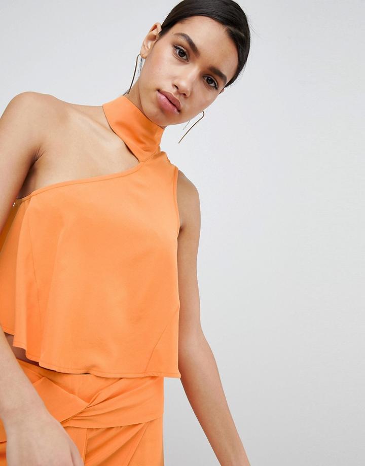 Parallel Lines Asymmetric Choker Crop Top Two-piece - Orange